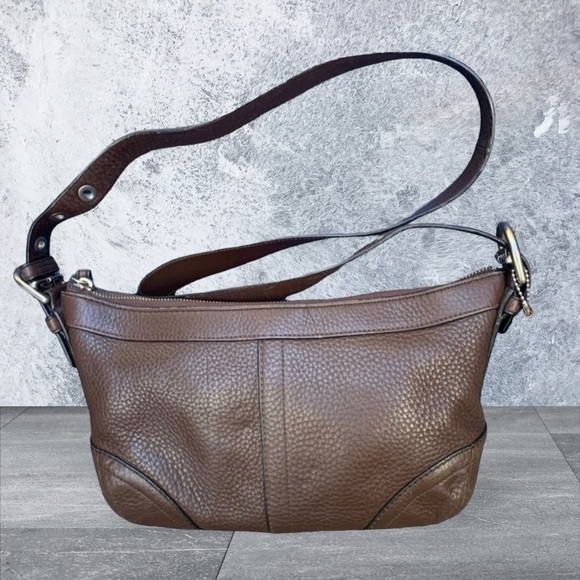 Coach Crossbody Bag Chocolate Brown Leather Adjustable Strap Pink Inside EUC - Picture 3 of 11